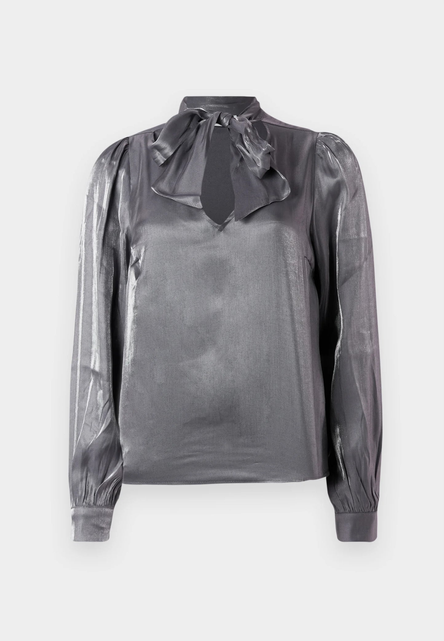 VIESSA V-NECK TIE L/S SHIMMER SHIRT/R