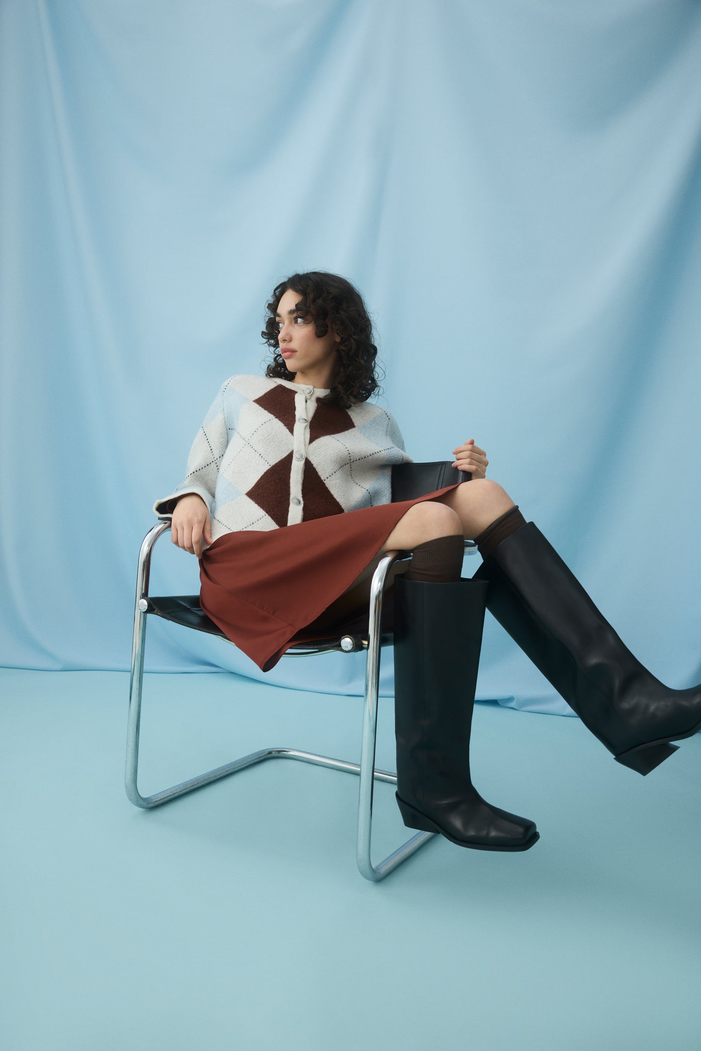 VIKAYLA O-NECK L/S CHECK KNIT CARDI/BFS