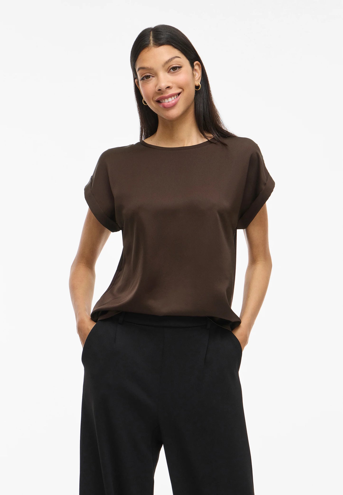 VIELLETTE S/S SATIN TOP/SU - NOOS