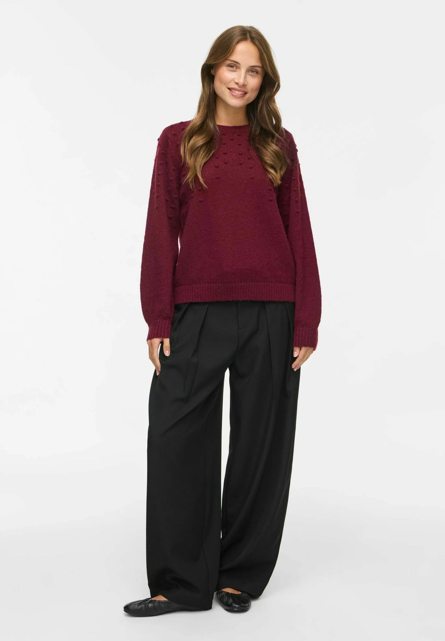VITULI O-NECK L/S DOT KNIT TOP-NOOS