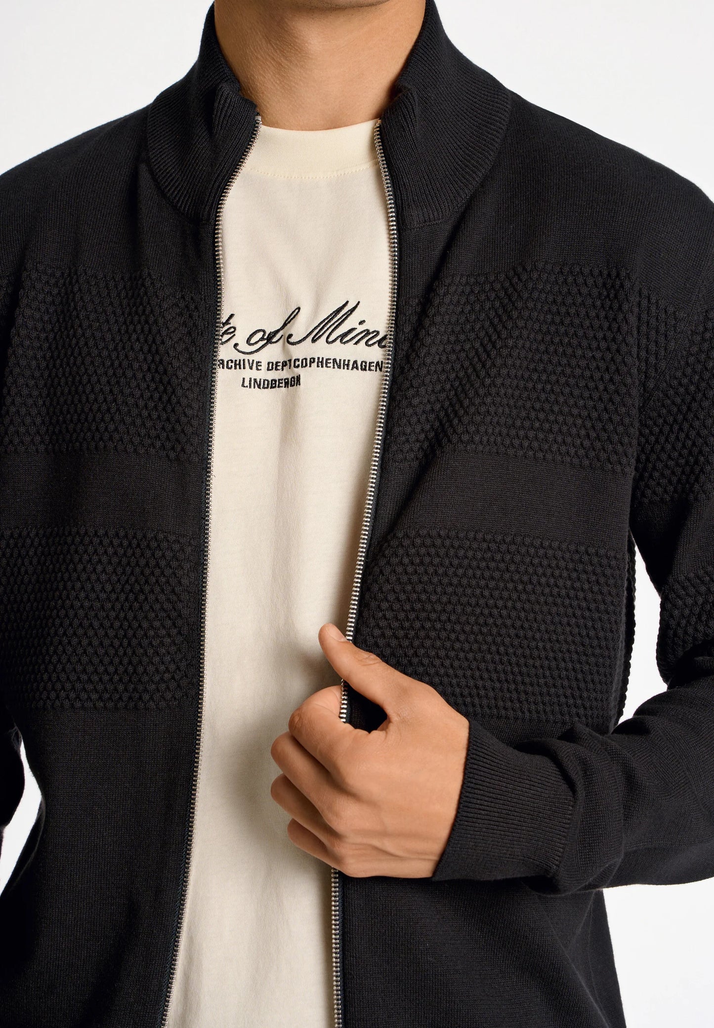 Zip through purl cardigan