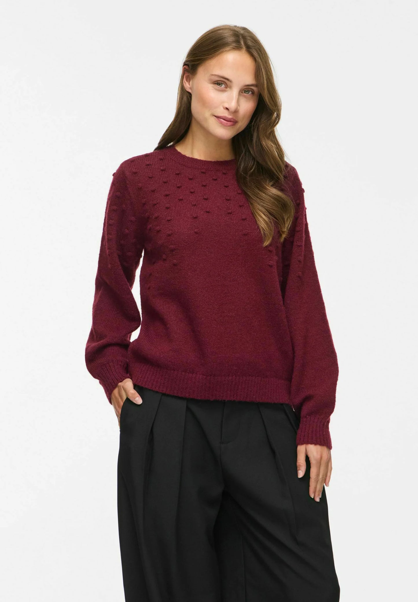 VITULI O-NECK L/S DOT KNIT TOP-NOOS