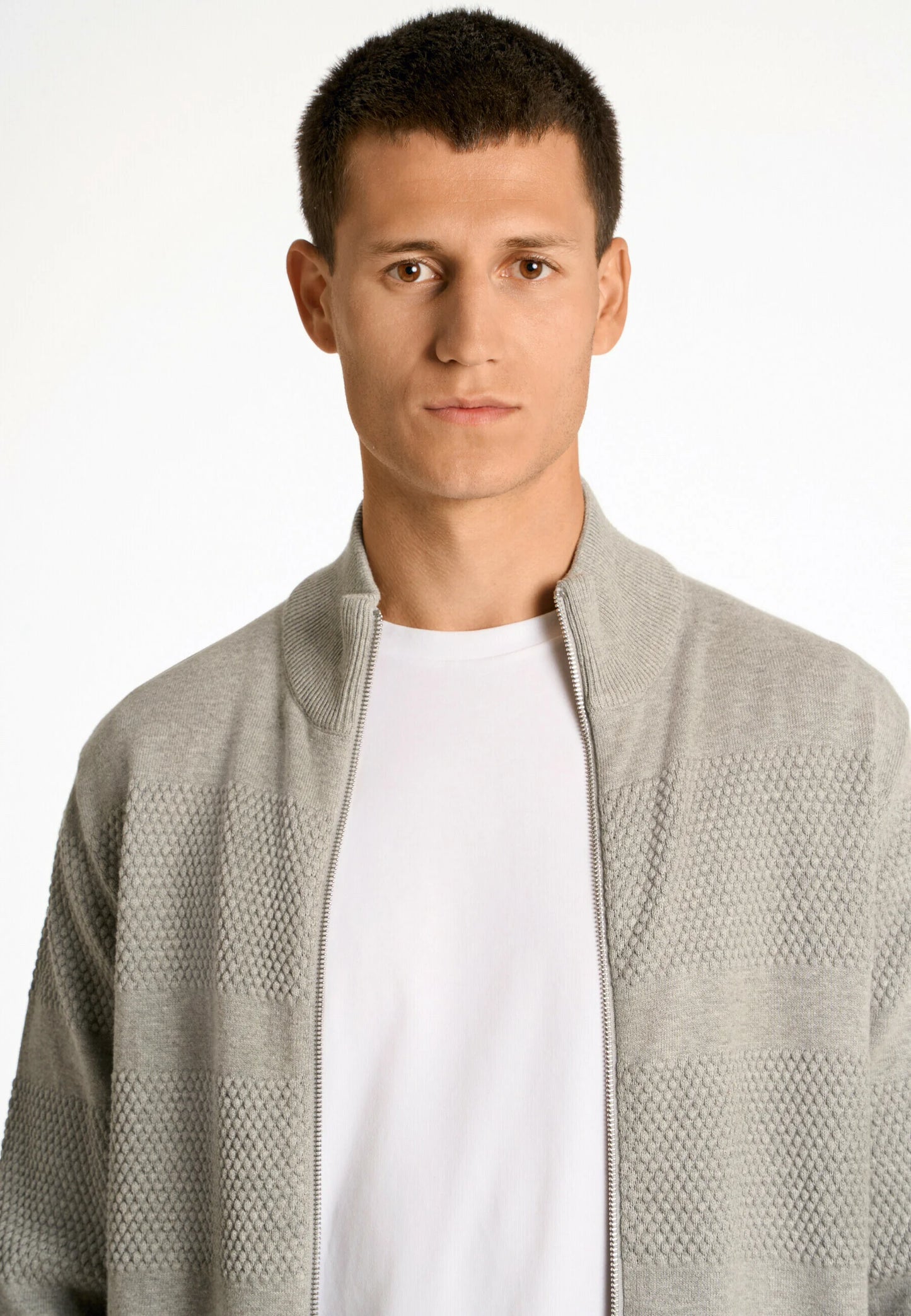 Zip through purl cardigan