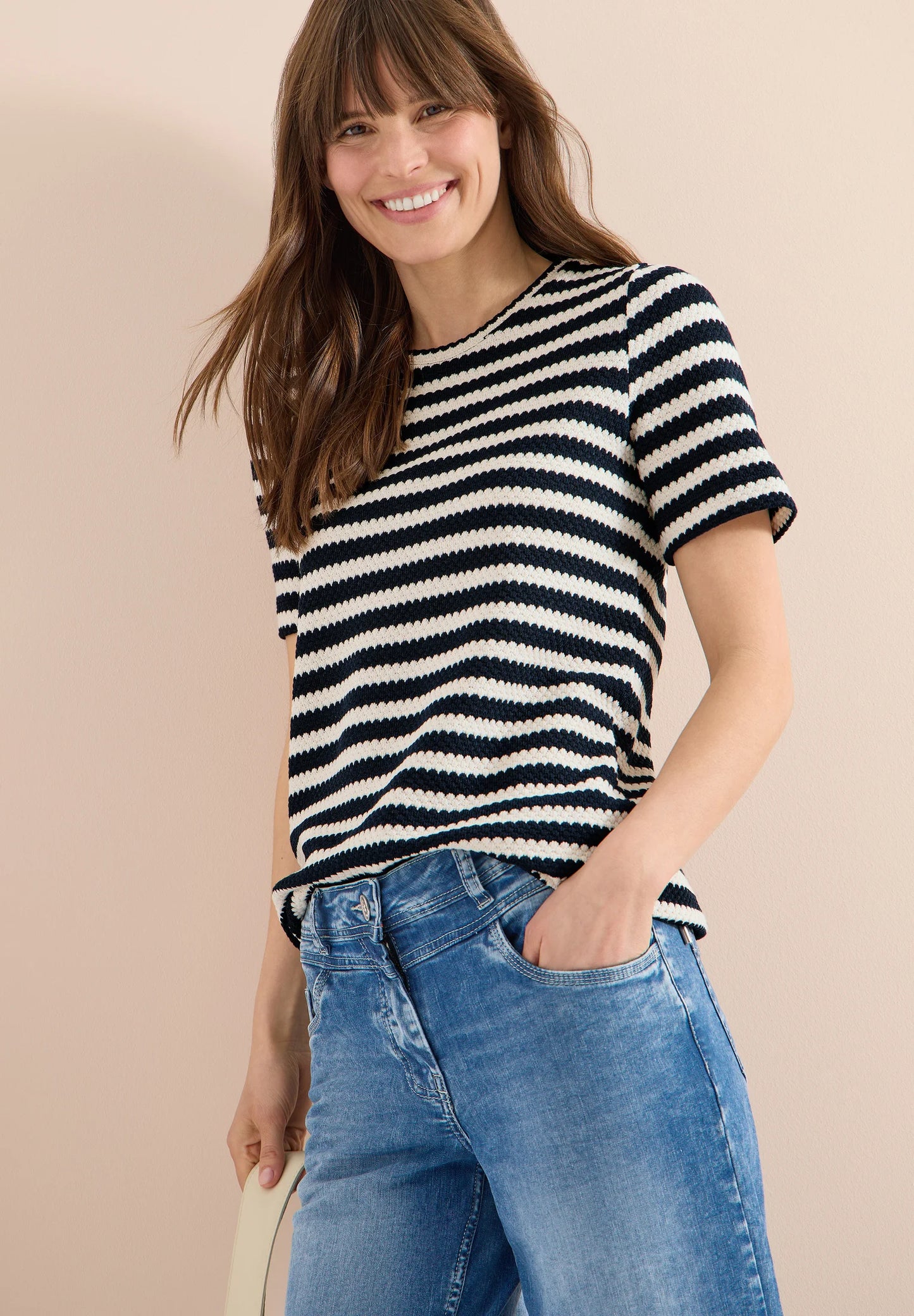 Striped Ajour Structure T-Shir