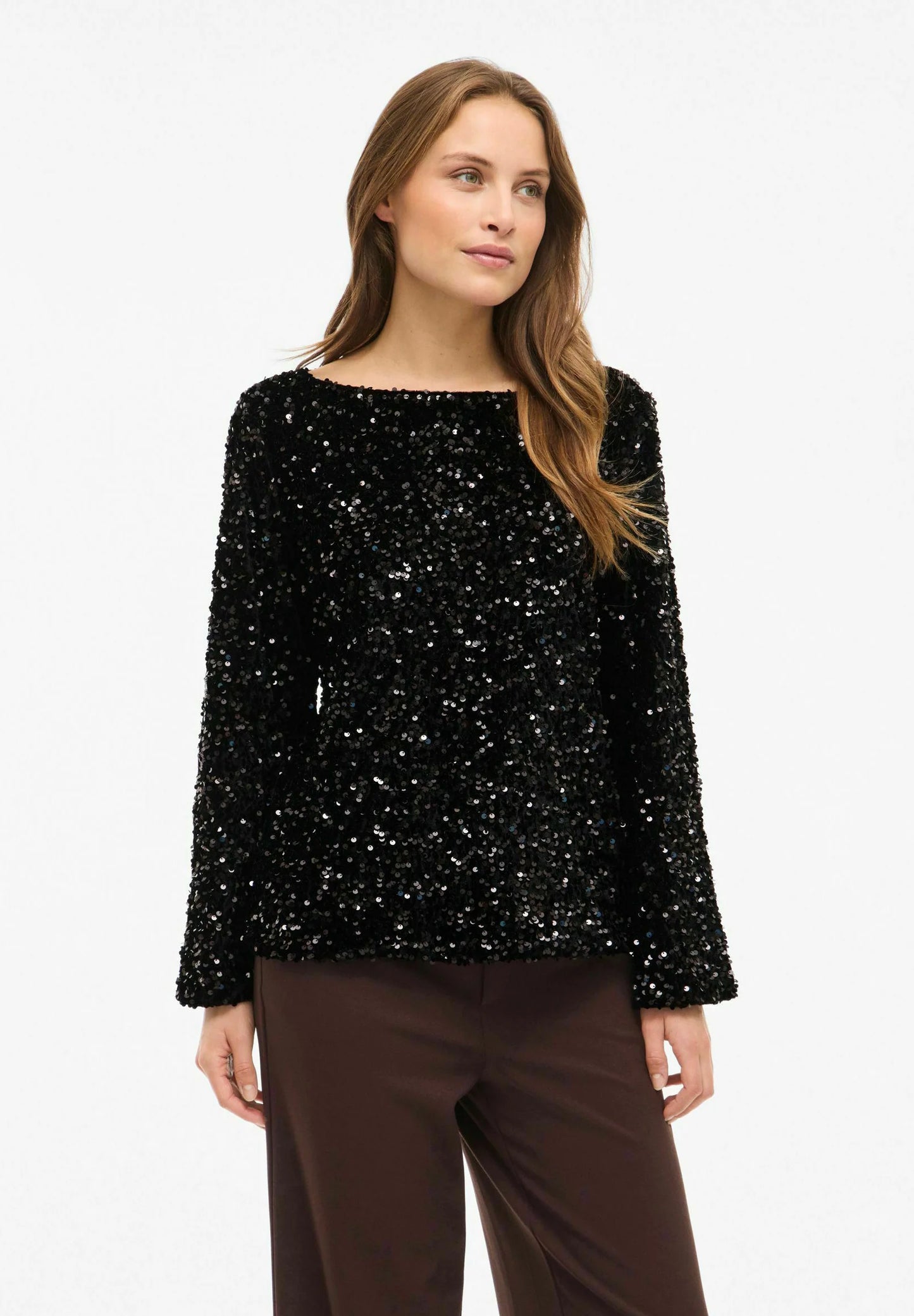 VIFAITH BOAT NECK L/S SEQUIN TOP/1