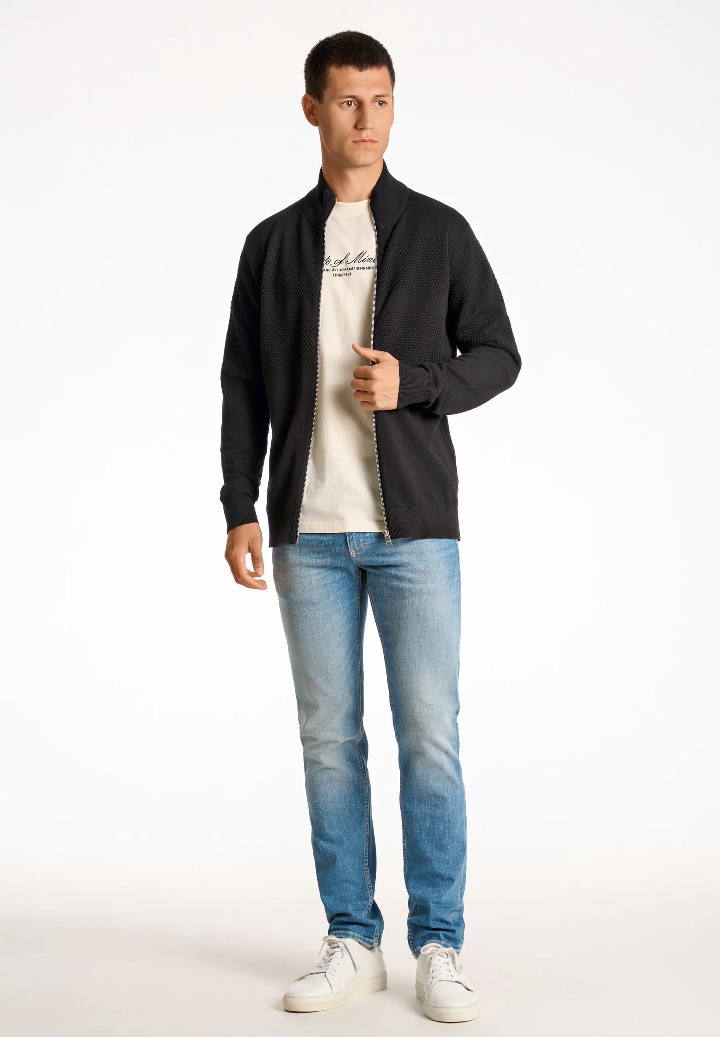 Zip through purl cardigan