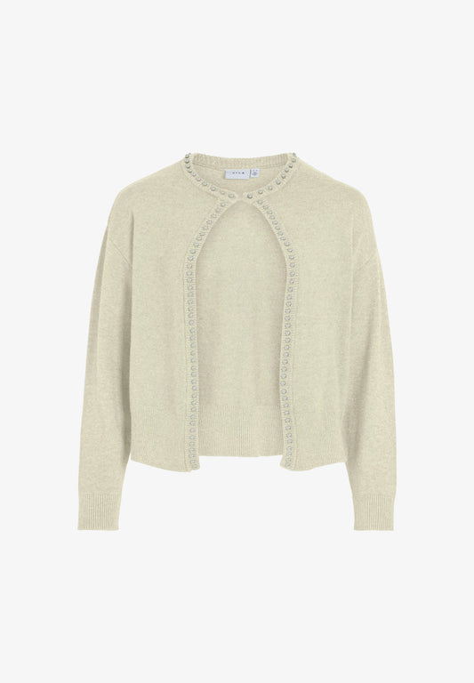 VIZAFINA L/S O-NECK PEARL KNIT CARDI/1