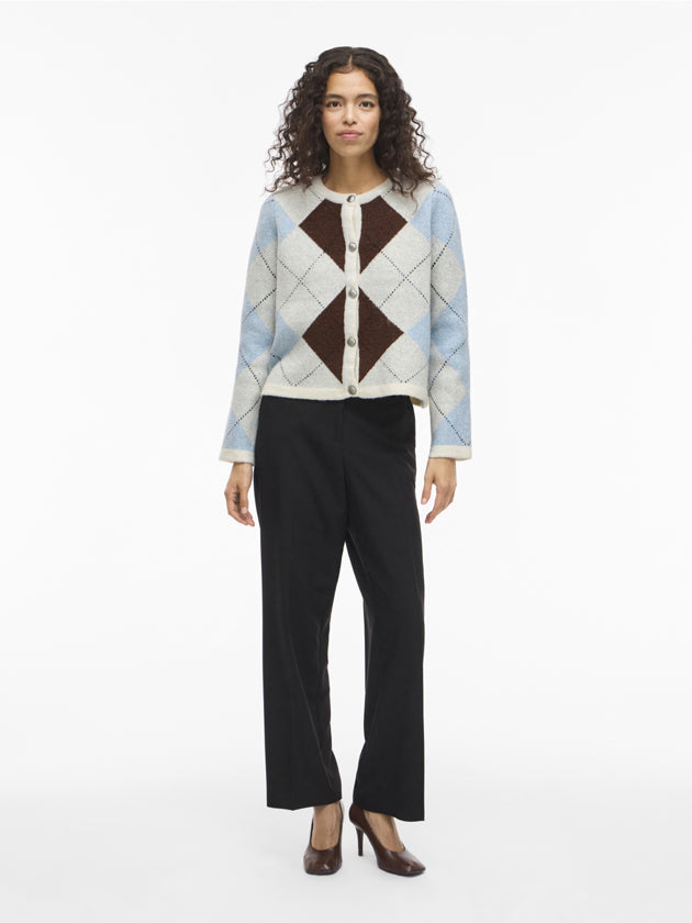 VIKAYLA O-NECK L/S CHECK KNIT CARDI/BFS
