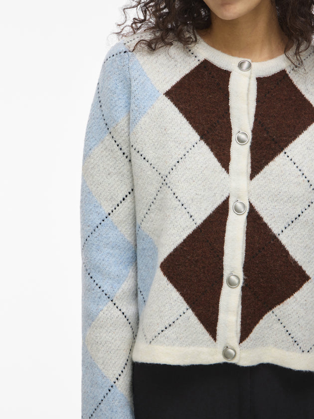 VIKAYLA O-NECK L/S CHECK KNIT CARDI/BFS