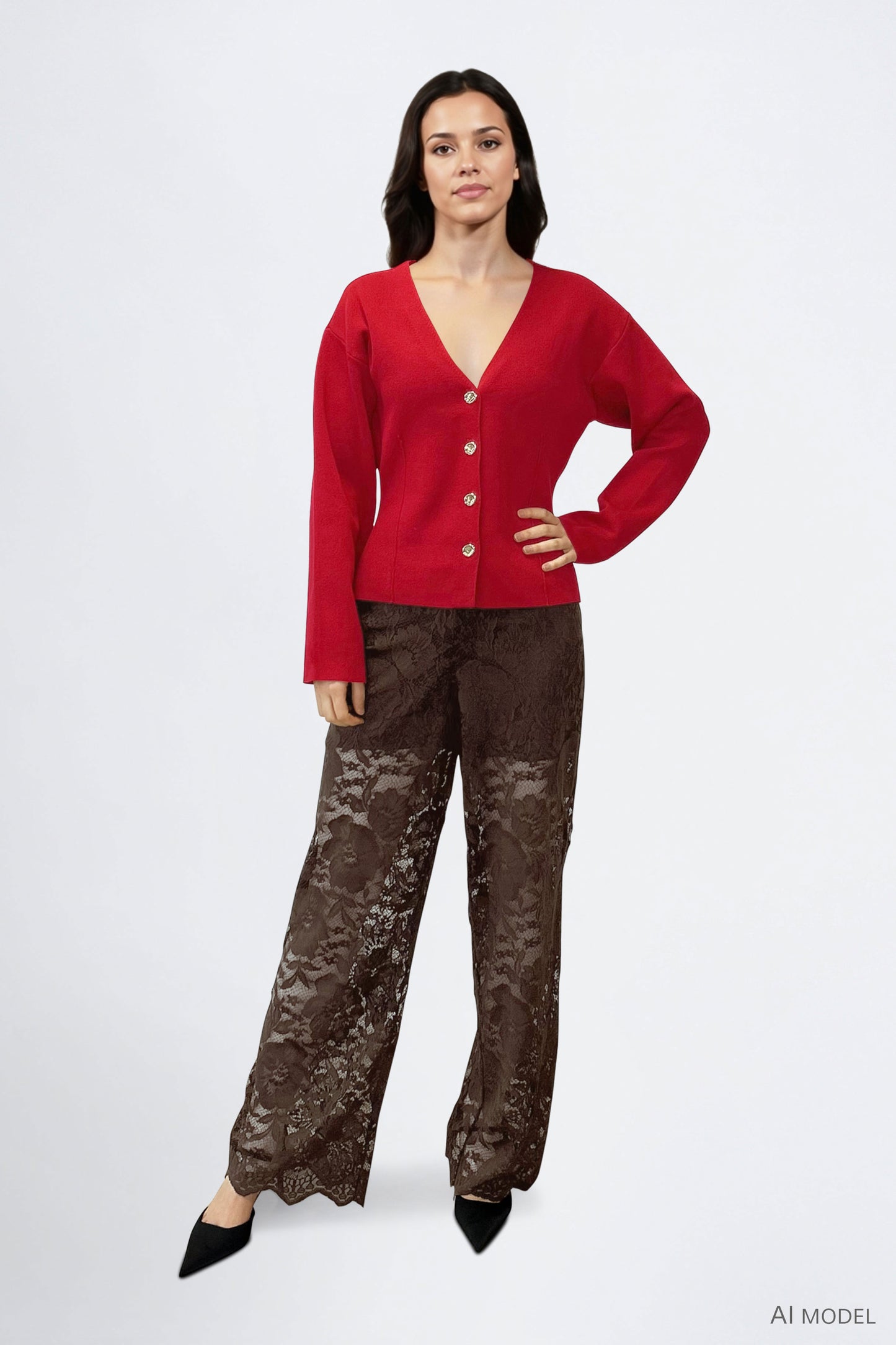 VISWAY V-NECK L/S WAIST KNIT CARDIGAN