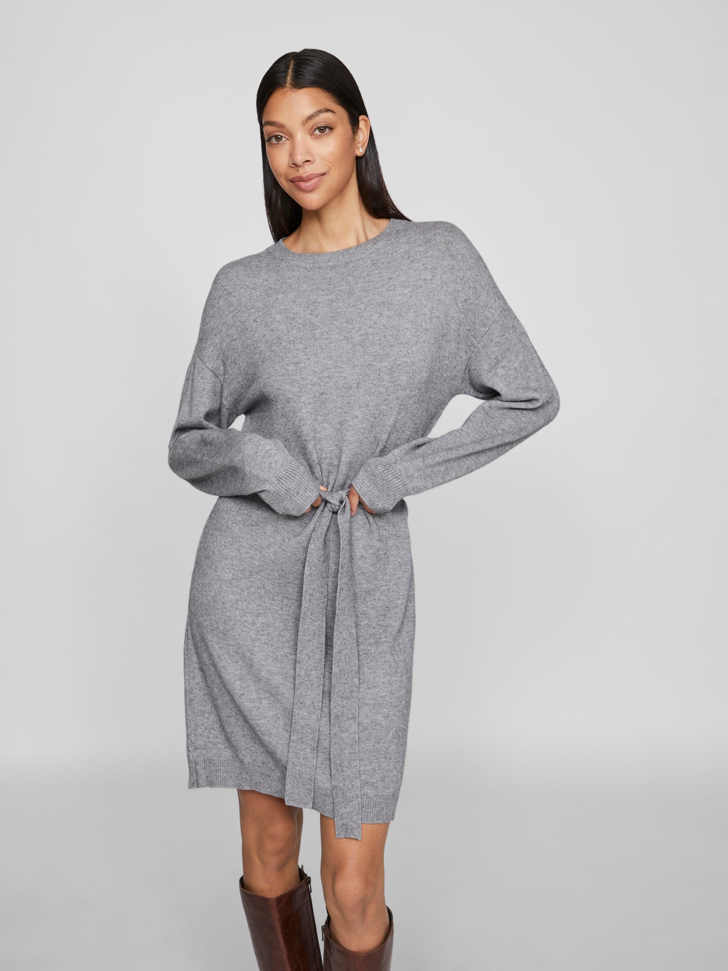 VIRIL O-NECK L/S BELT KNIT DRESS - NOOS