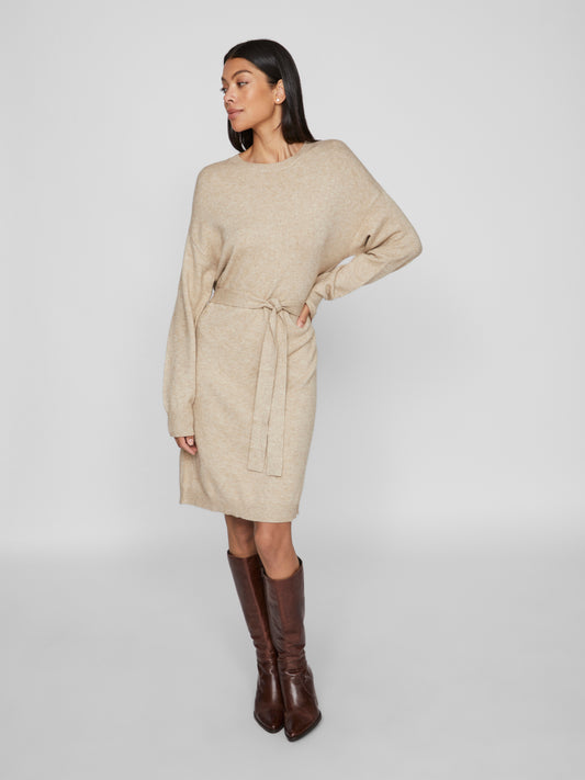 VIRIL O-NECK L/S BELT KNIT DRESS - NOOS