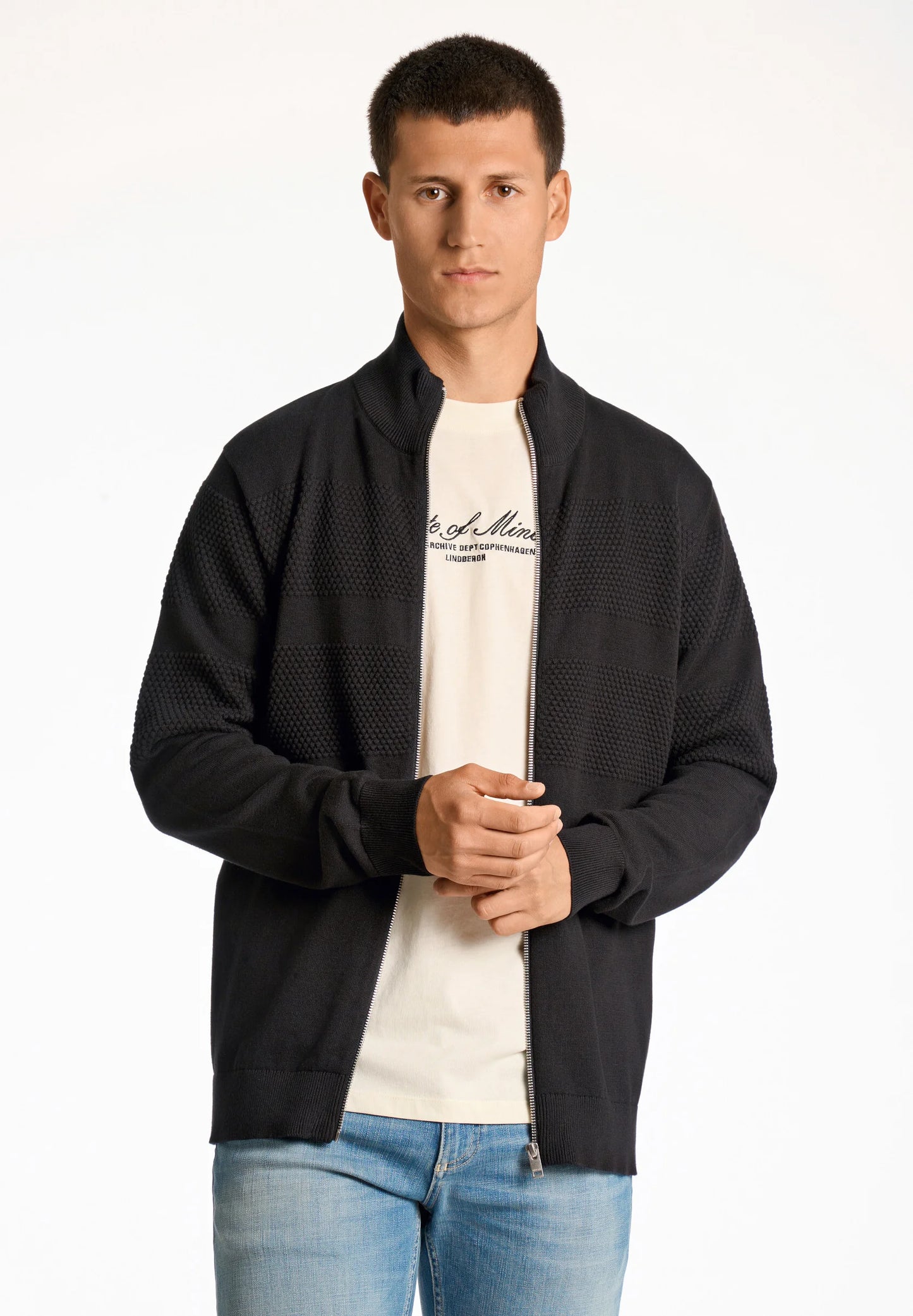 Zip through purl cardigan