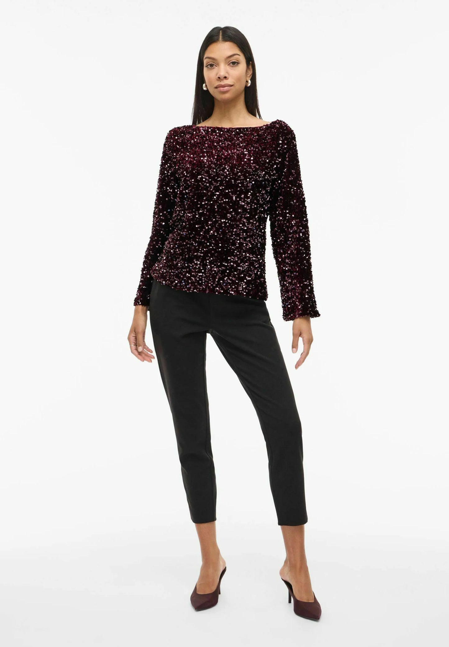 VIFAITH BOAT NECK L/S SEQUIN TOP/1