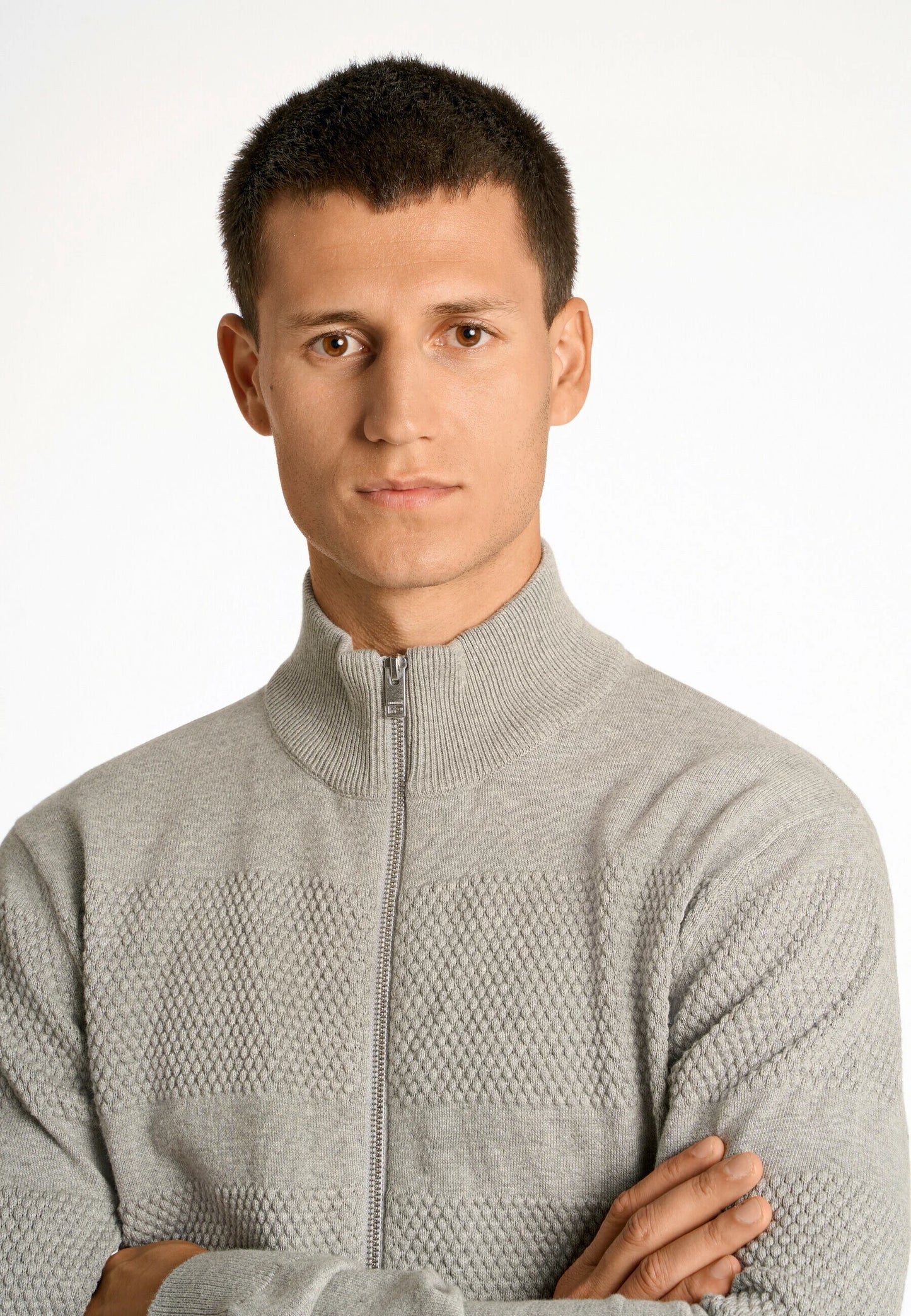 Zip through purl cardigan