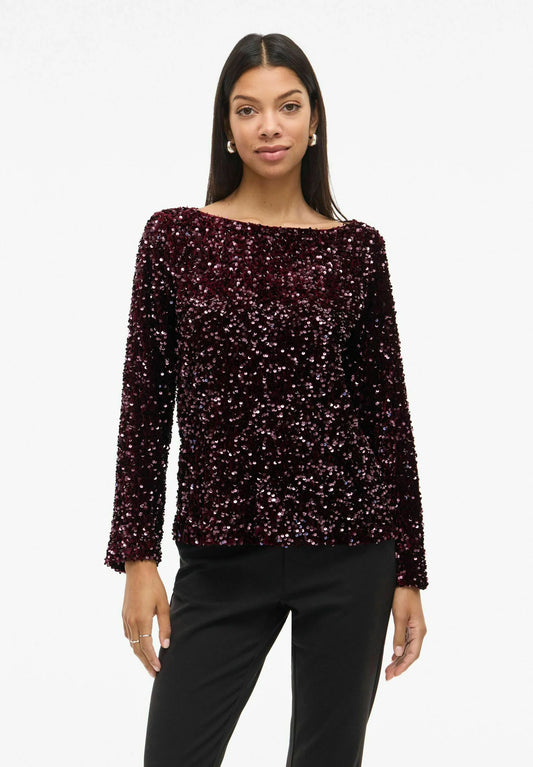 VIFAITH BOAT NECK L/S SEQUIN TOP/1
