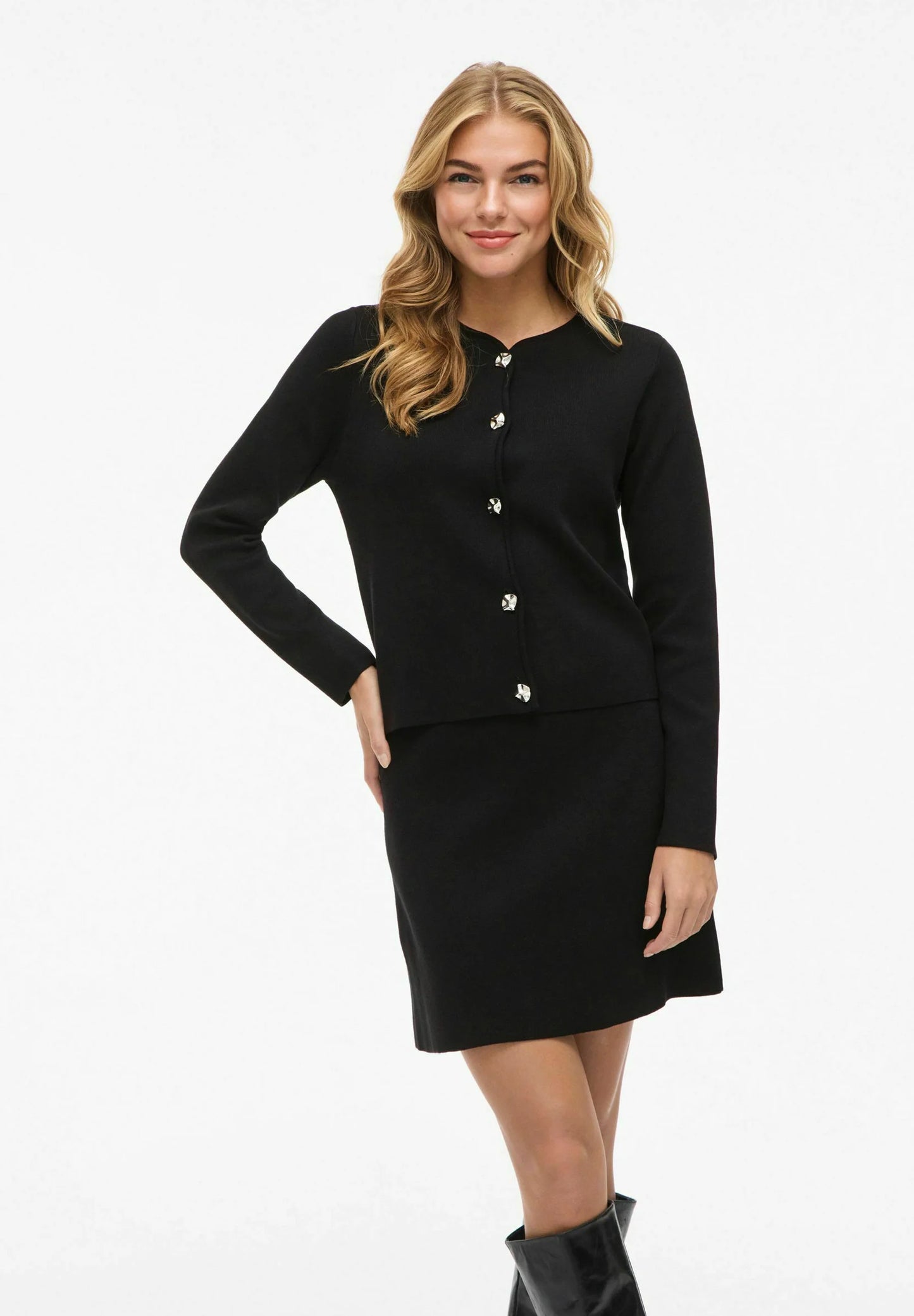 VISWAY O-NECK L/S BUTTON KNIT CARDIGAN